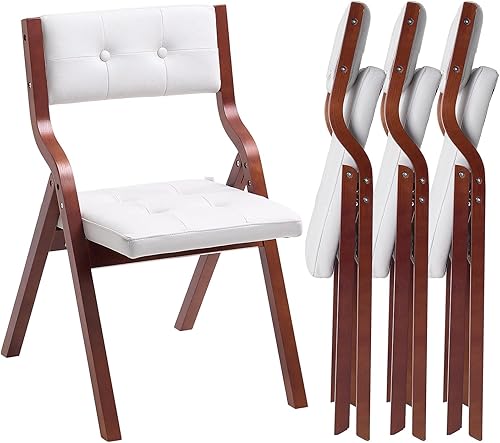 Miniatura 13 de VEVOR Sillas plegables de madera con cojín, juego de 2, sillas de cojín plegables portátiles con marco de madera, moderna silla de comedor acolchada