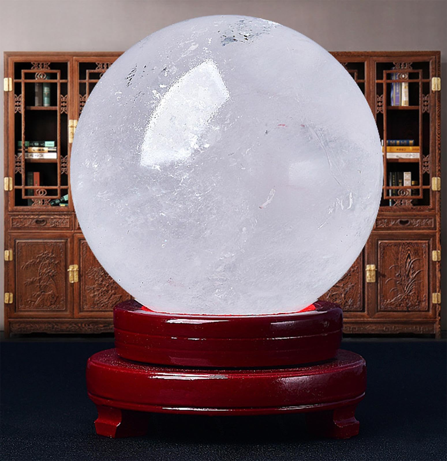 Bola de Cristal Natural Bola de Piedra Preciosa de Cuarzo Transparente Blanco con Soporte Bola Curativa Decoración del Hogar Amor Próspero Invitar Riqueza Deseando Energía Reiki,90mm