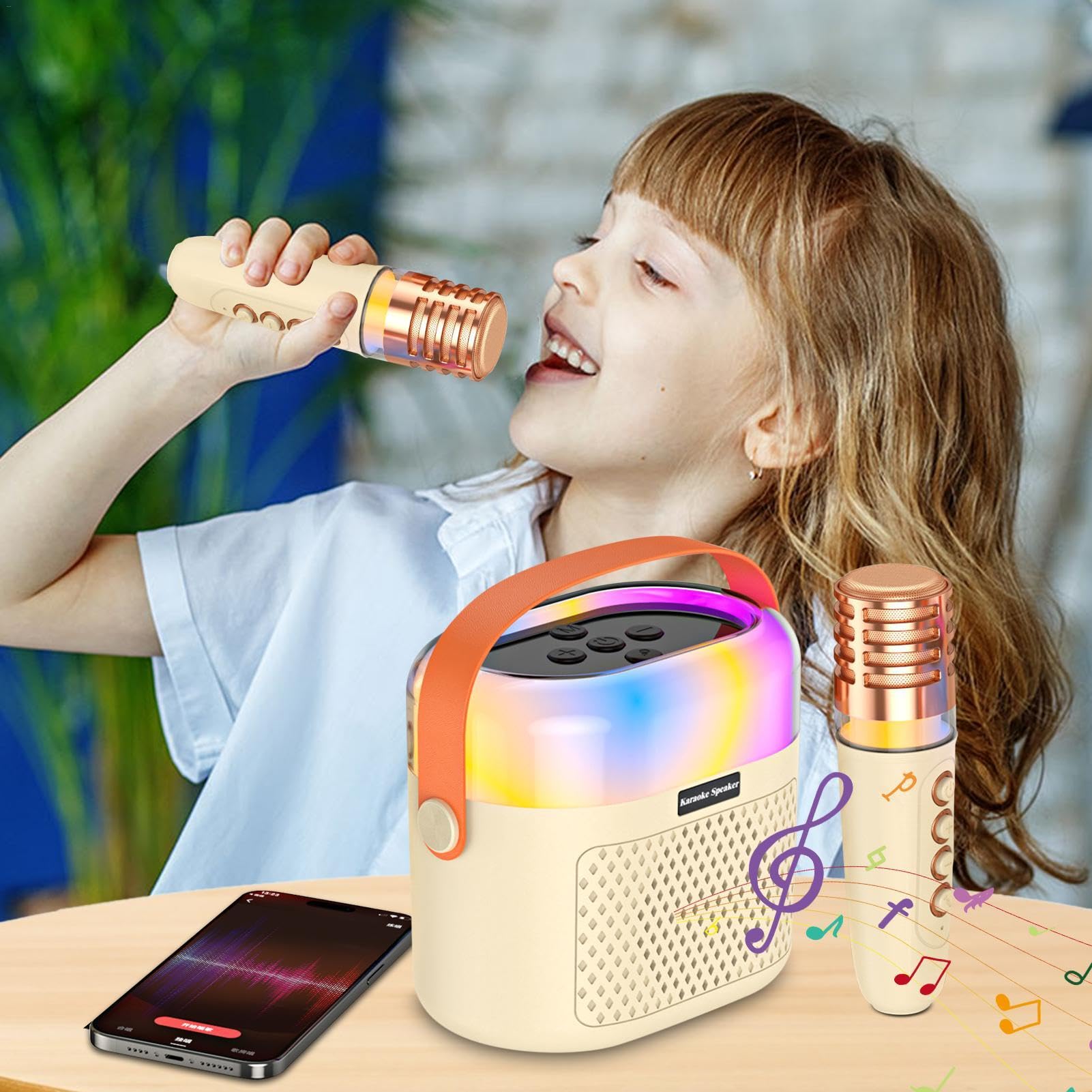 Maszyna do karaoke, 1200 mAh maszyna do karaoke dla dzieci, urocza maszyna do karaoke, ma?e urz?dzenie do karaoke, 2 mikrofony bezprzewodowe, przeno? maszyna do karaoke dla dzieci K i doros?ych