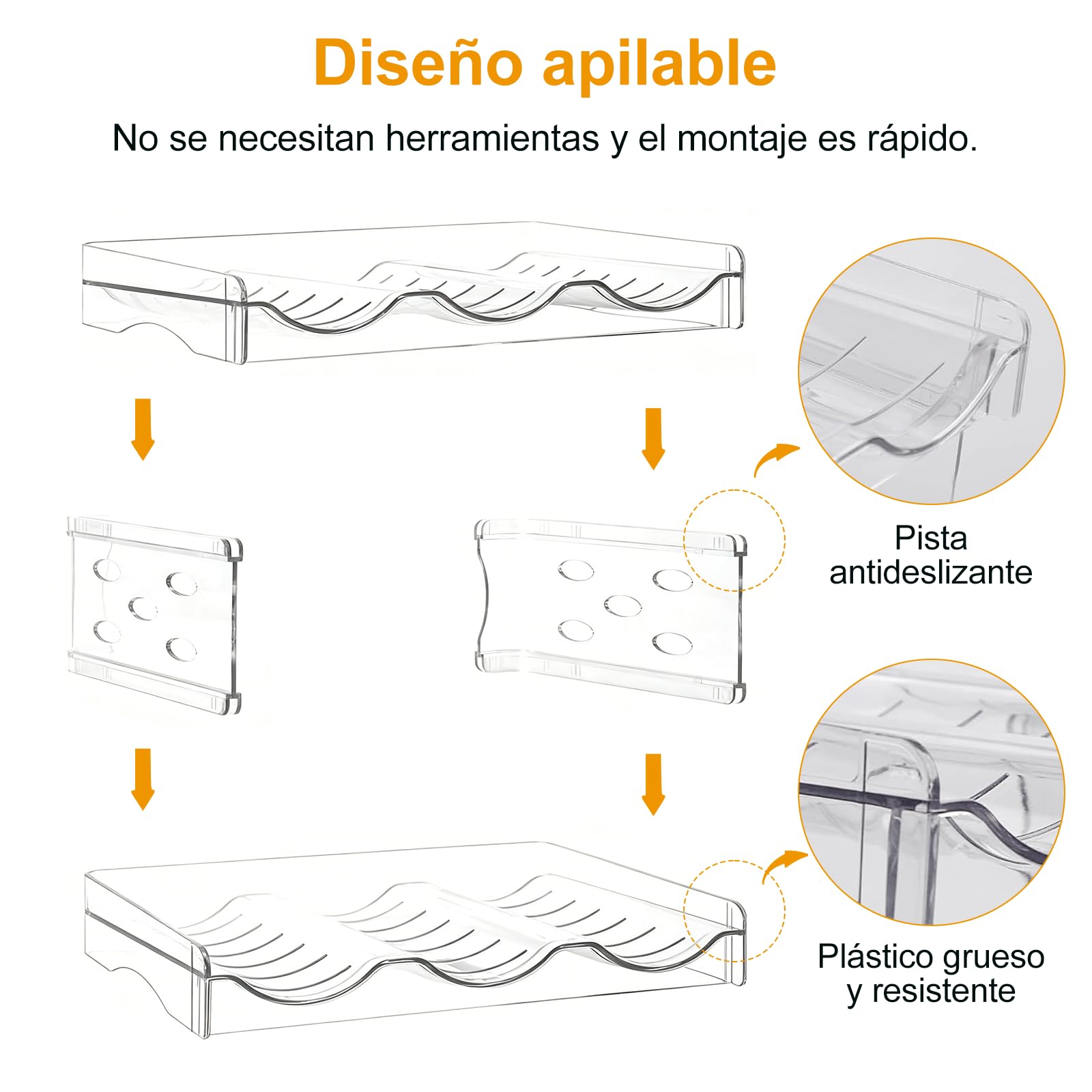 Botellero apilable Transparente de 4 Niveles, 12 litros - para Vino, Agua y zumos, Organizador para encimera, frigorífico, Armario o despensa, plástico Resistente 38x20x38 cm
