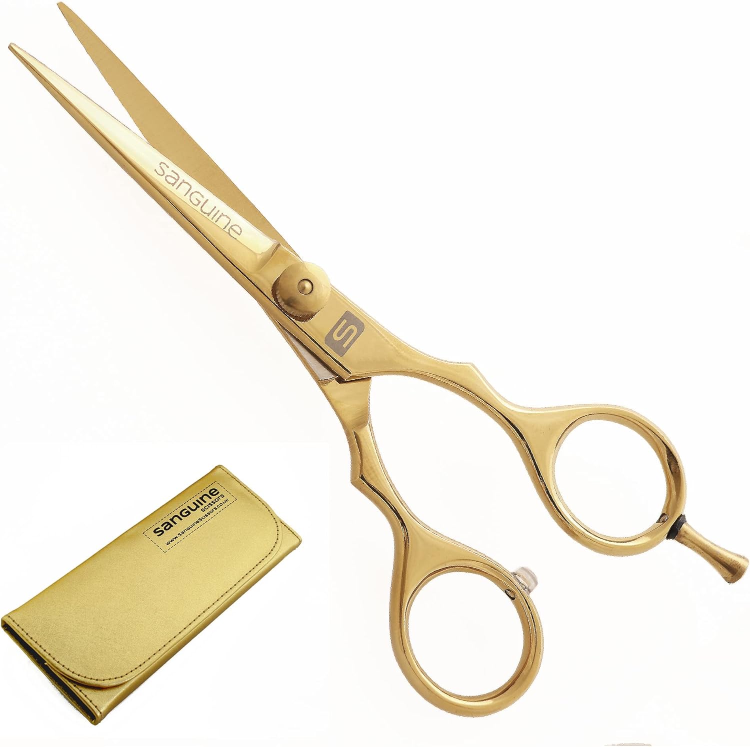 Gold Hair Shears for Barbers and Hairdressers, Barber Shears, Hair Cutting Scissors - 5.5. inch (14 cm) + Presentation Case