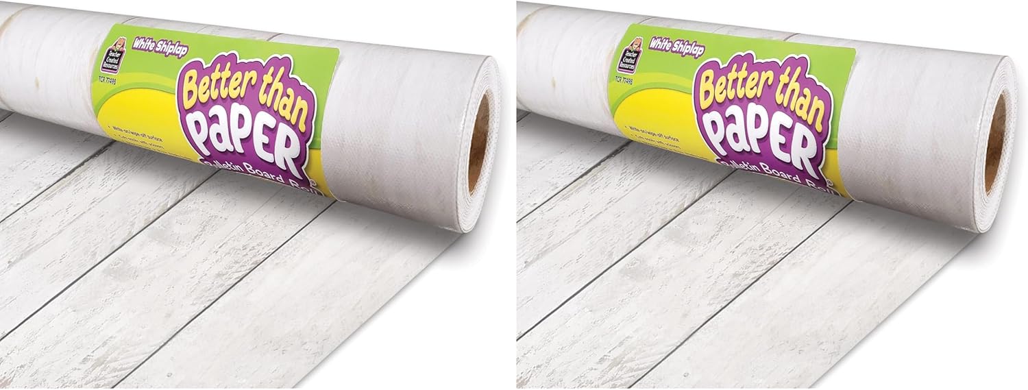 Teacher Created Resources White Shiplap Pinboard | Better Than Paper | Bulletin Board Roll | Pack of 2