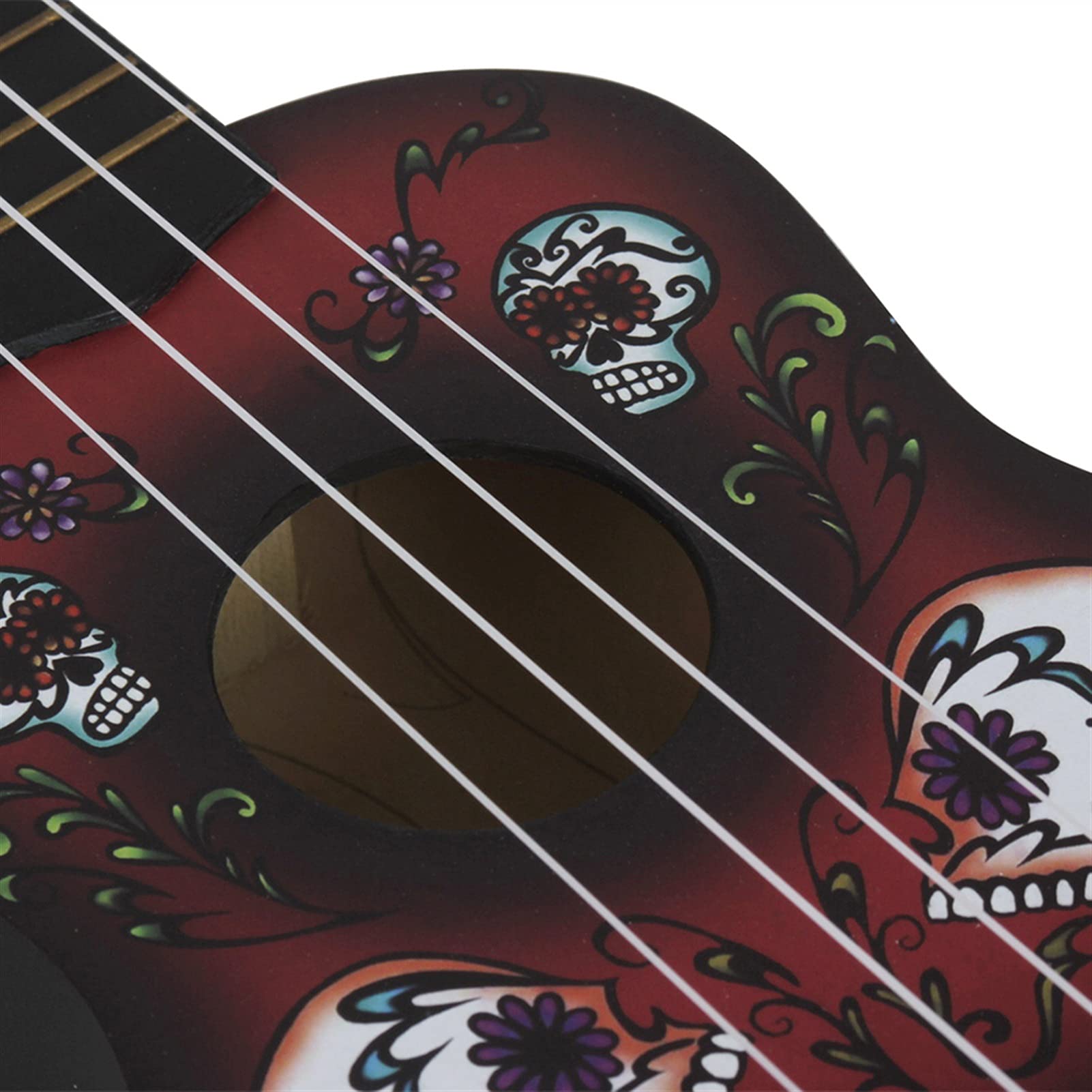 Ukulele koncertowe Początkujący Ukulele 21- calowy Ukulele Hawaiian Skull Guitar Instrument 4 String Basswood Ukulele Sopran (Color : Ukulele)