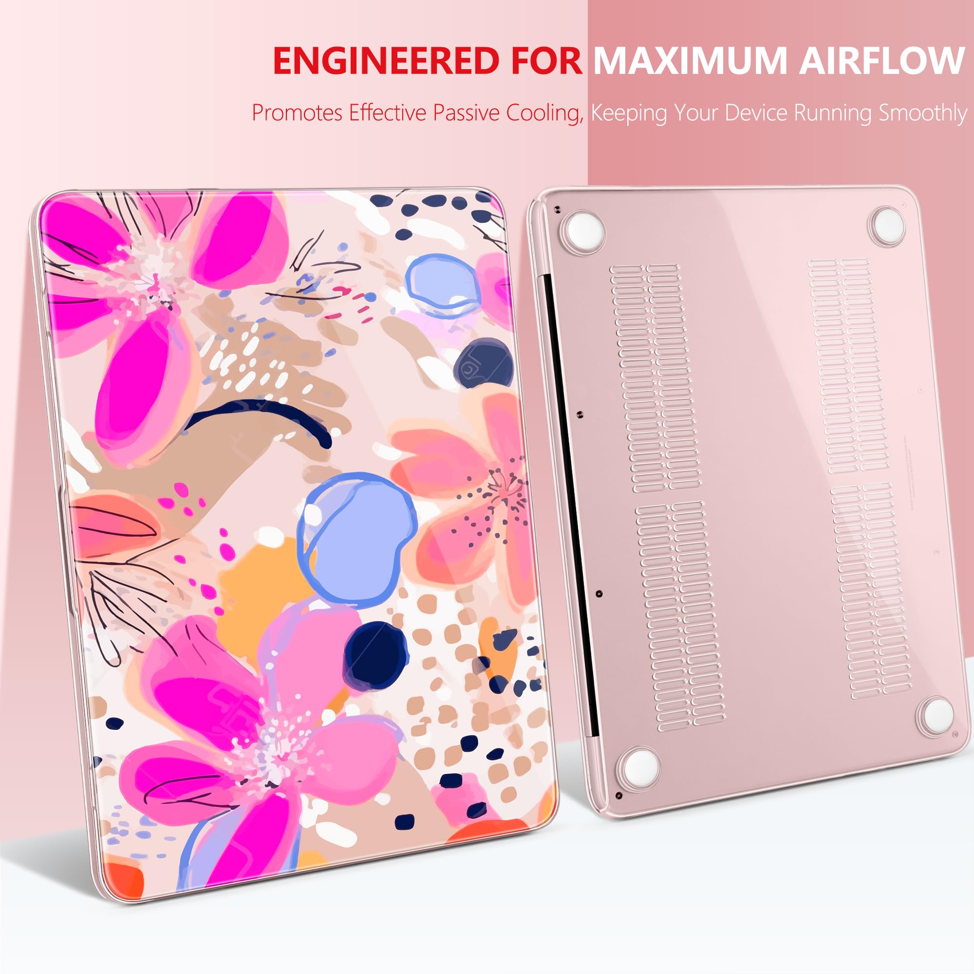DONGKE Compatible avec MacBook Neo 13" 2026 A3404 A18 Pro puce et Touch ID Coque rigide en plastique avec protecteur de clavier, protecteur d'écran et bouchons de poussière, motif floral artistique