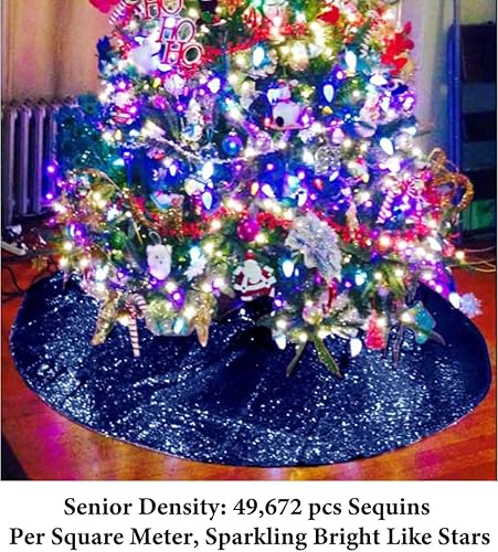 Miniatura 3 de Falda de árbol azul marino con lentejuelas para árbol de Navidad, falda redonda de 36 pulgadas, material de secuencia para falda de árbol,