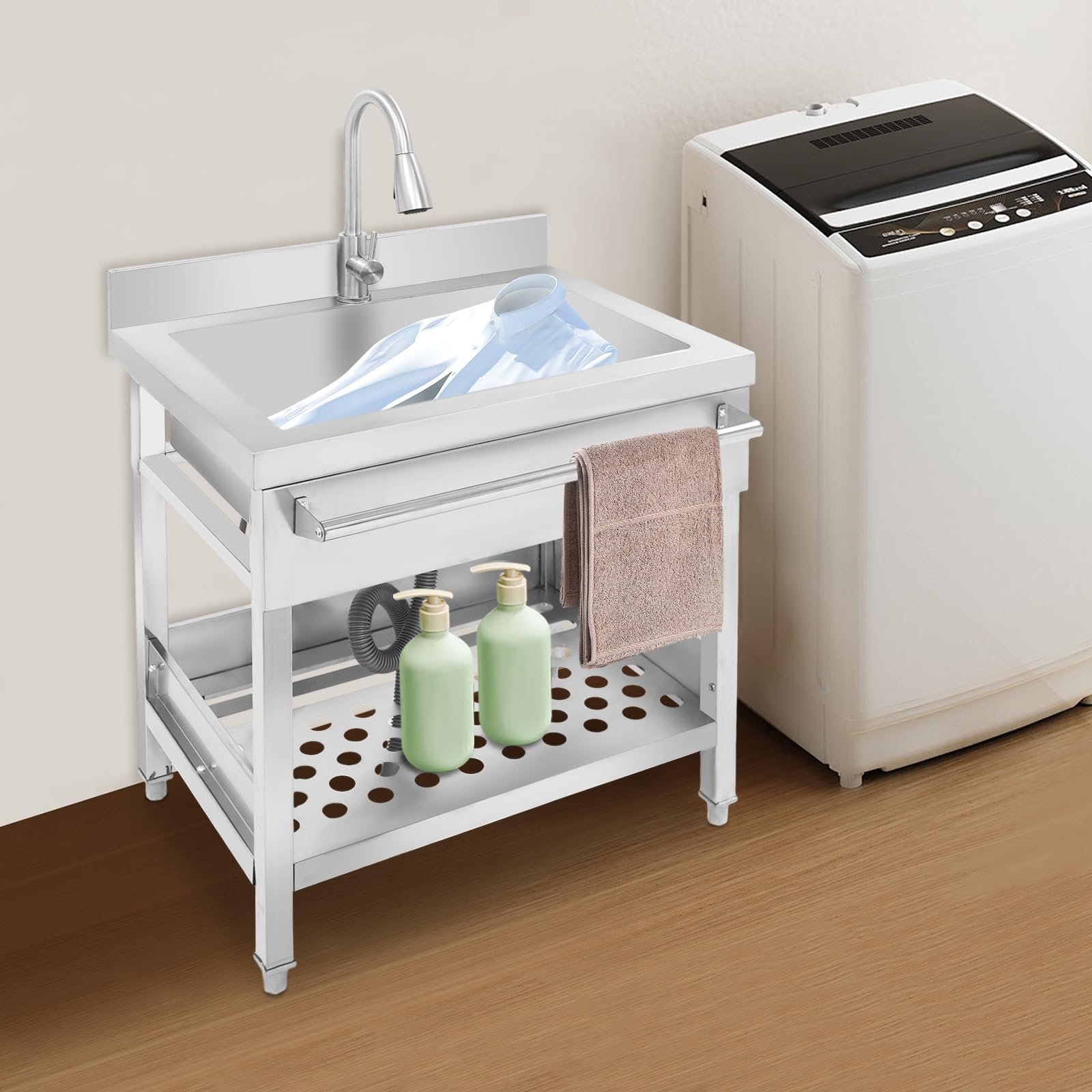 Lavello autoportante in acciaio inox con barra trasversale, 65 x