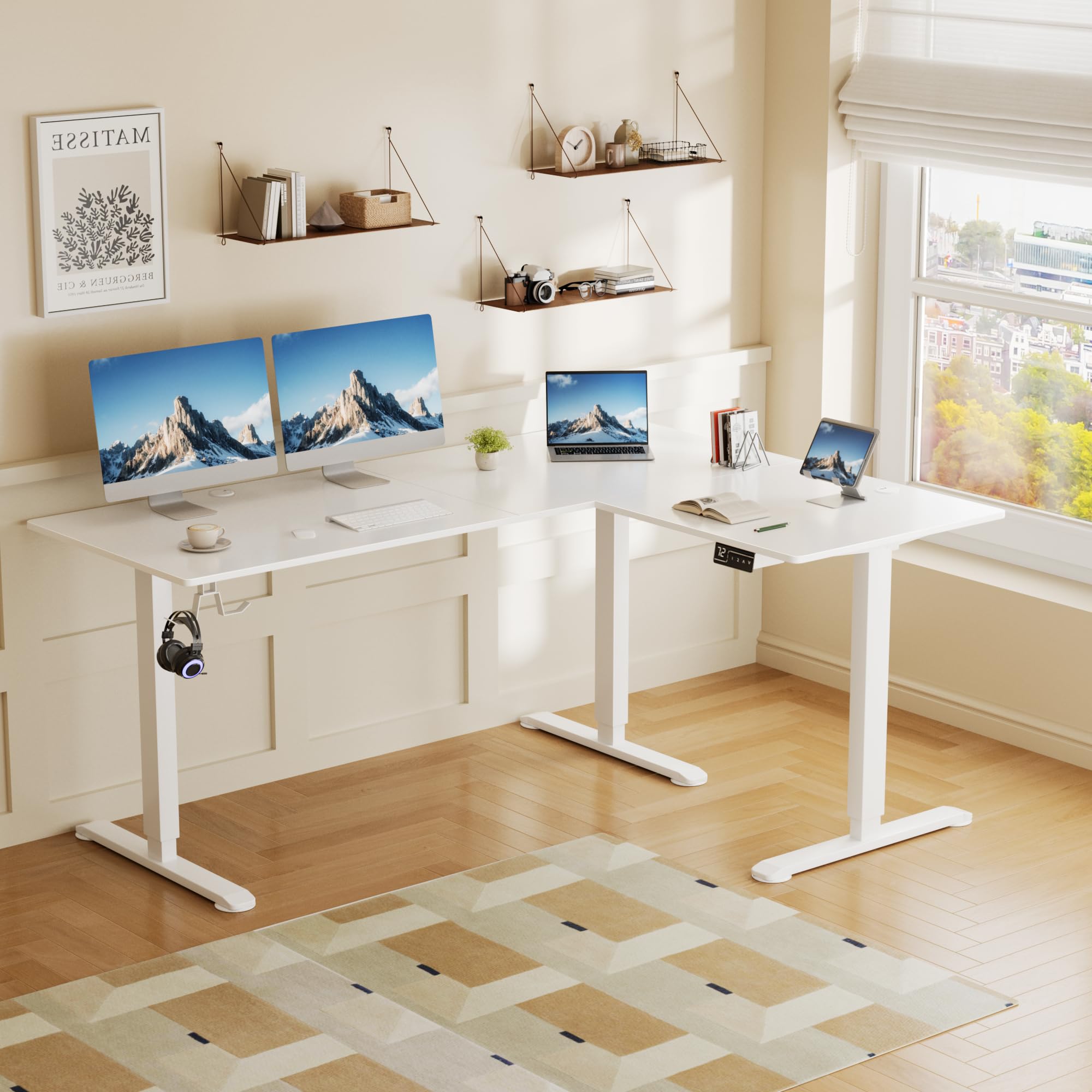 Snapklik.com : L-Shaped Corner Standing Desk, Electric Height ...