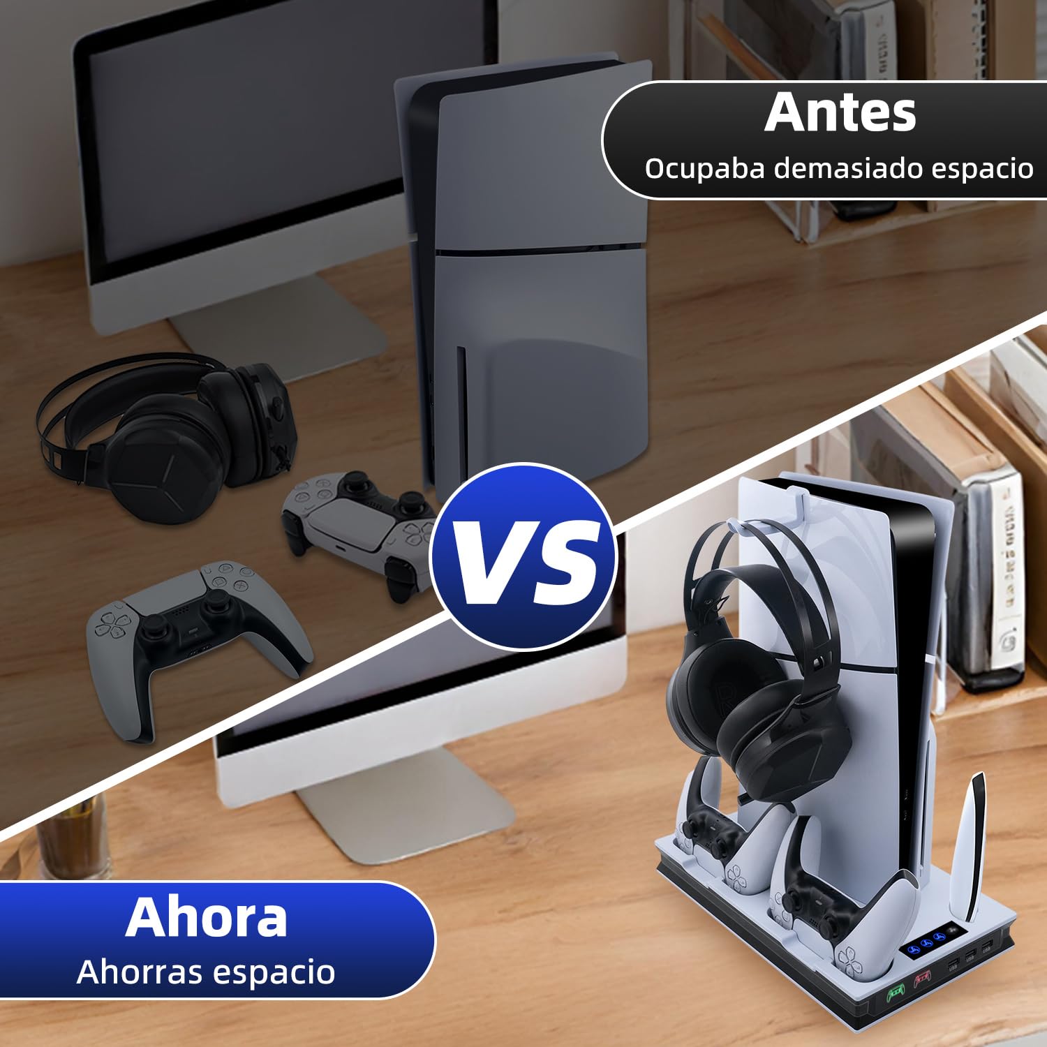 Wigearss PS5/PS5 Slim/PS5 Pro Soporte Vertical Ventiladores de Refrigeración y Estación de Carga de Dual Dontrolador, Soporte Multifuncional con Iluminación LED para Consola PS5/PS5 Slim/PS5 Pro