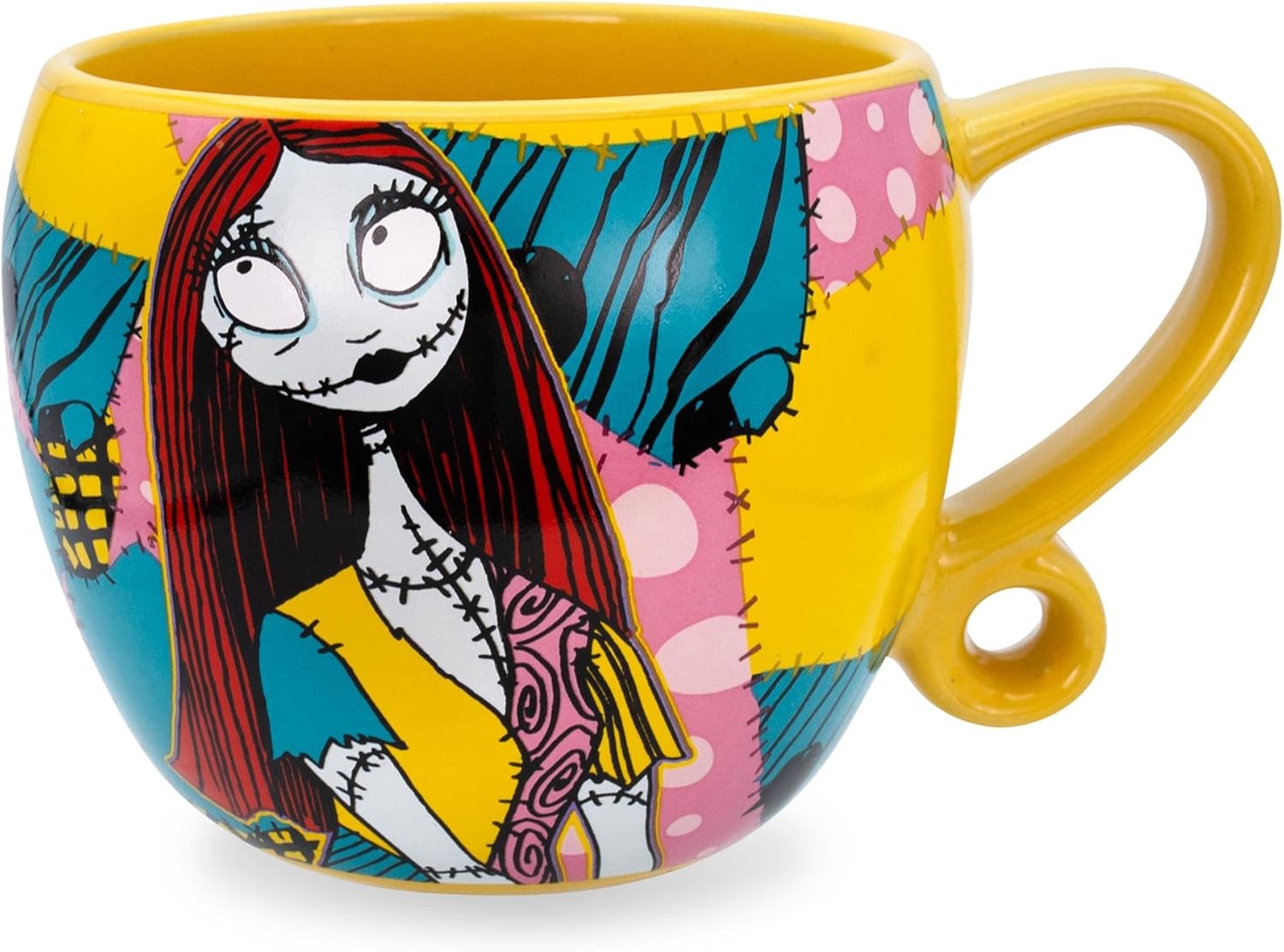 Nightmare Before Christmas Disney The Jack and Sally Patchwork 16-Ounce Sculpted Handle Ceramic Mug - Image 3