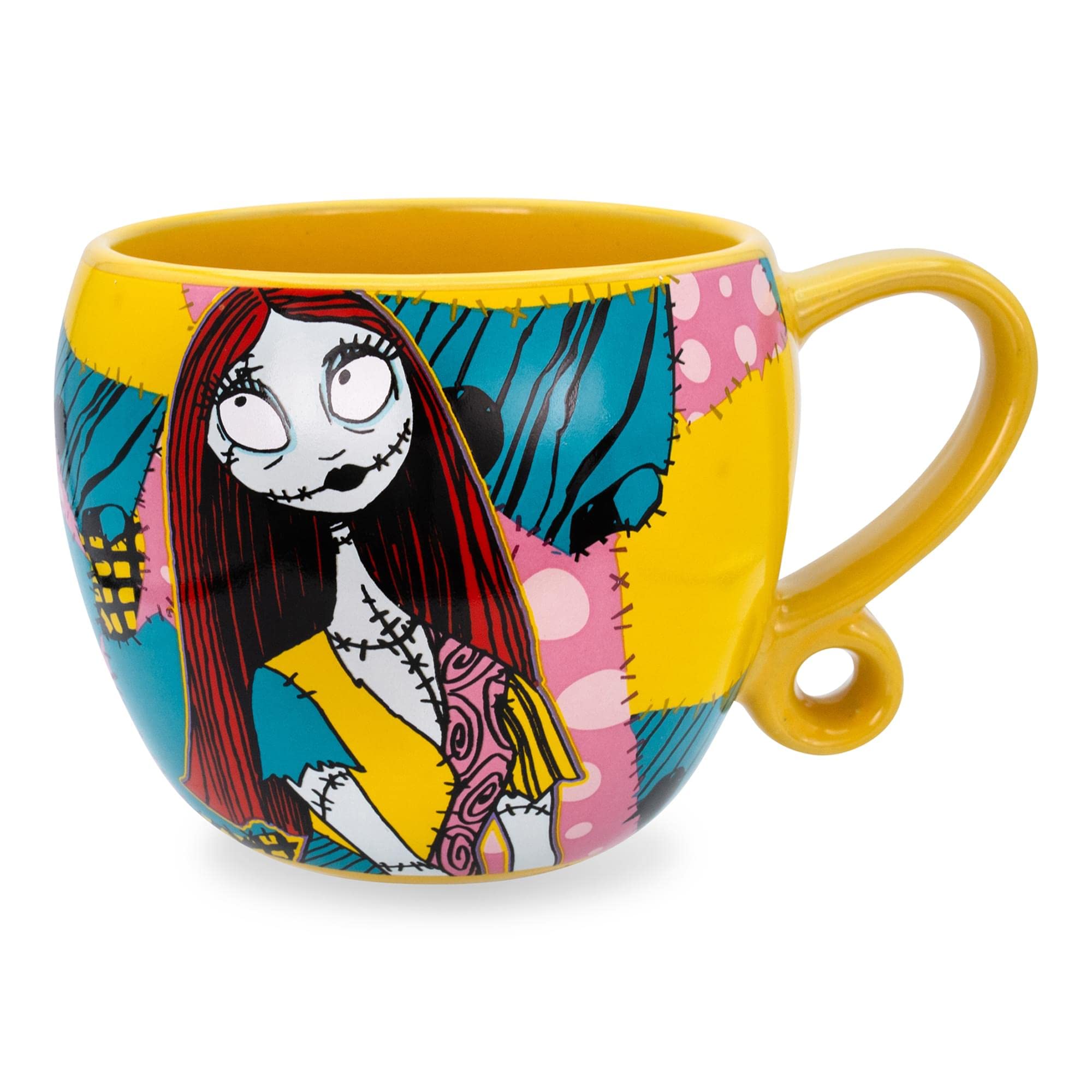 Disney The Nightmare Before Christmas Jack and Sally Patchwork - Taza de cerámica con asa esculpida de 473 ml