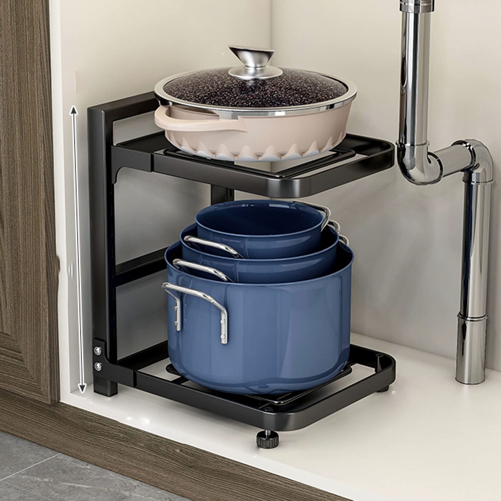 Organisateurs de rangement sous l'évier, support d'organisateur de rangement pour placard de cuisine, adapté au garde-manger, aux tiroirs d'armoire, au comptoir ou sous l'évier (couleur: noir, taill