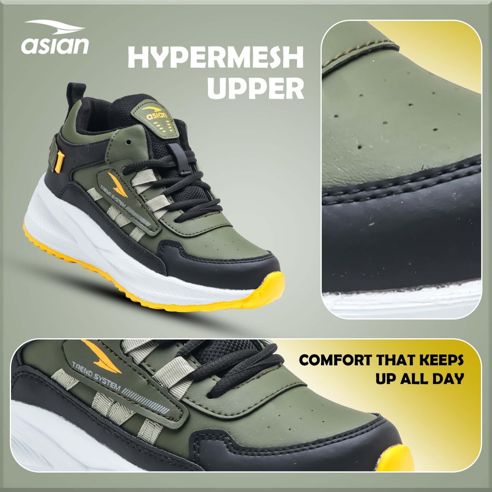 ASIAN Adventure-41 Kids High Top Sports Shoes for Boys & Girls | Lightweight Cushioned Shoes for Running & Play | Breathable Anti-Skid Shoes Black Olive 3
