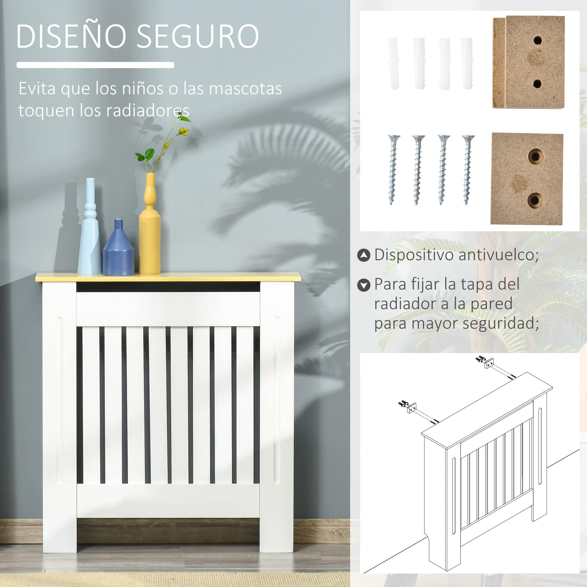 HOMCOM Cubre Radiadores 78x19x83 cm Cubierta para Radiador de MDF Cubreradiador para Salón Dormitorio Pasillo Blanco