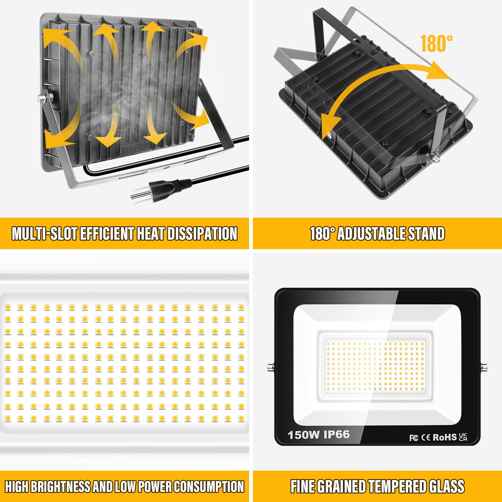 Willpower 2PCS Outdoor LED Floodlights 150W 15000LM, Flood Lights with Plug - Image 3