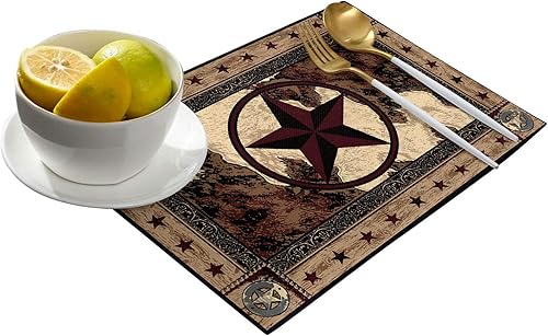 Miniatura 2 de Western Texas - Juego de 6 manteles individuales para mesa de comedor, rústicos vintage para cocinacomedor, antideslizantes, duraderos, lavables,