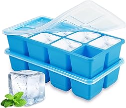 Eiswürfelform mit Deckel 4,5 CM Größe, JRISBO 2 Pack BPA-Frei Silikon Eiswürfelbehälter XL Groß Würfel Eisformen, Flexibler Boden Grosse Eiswürfelformen für Cocktail Whiskey Kaffee