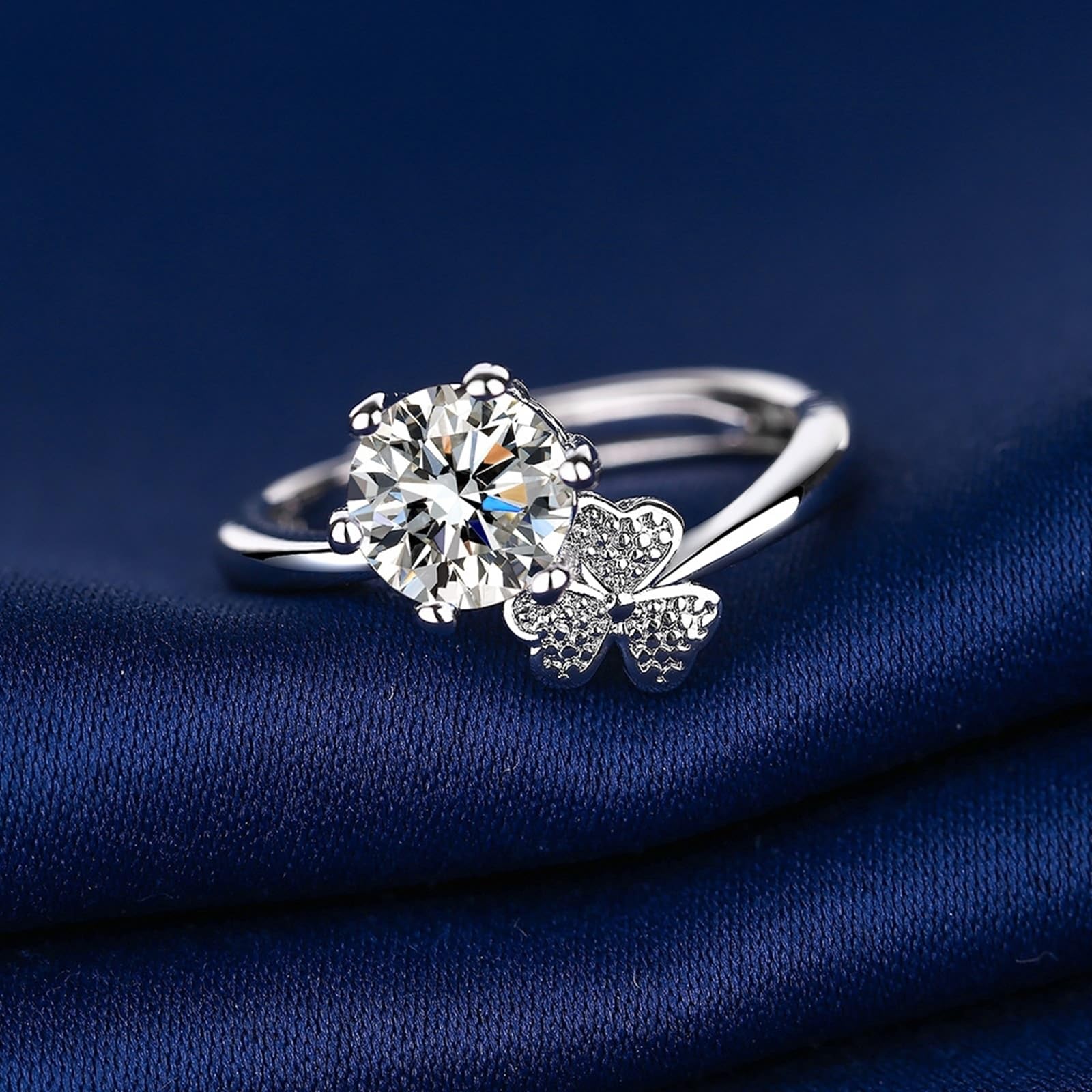 Wycian Wedding Ring Women Eheringe In Weißgold Silber 9K Labordiamant Kleeblatt mit Zirkonia Größe 45 (14.3) Modern für Mutter Weihnachten Personalisierbar