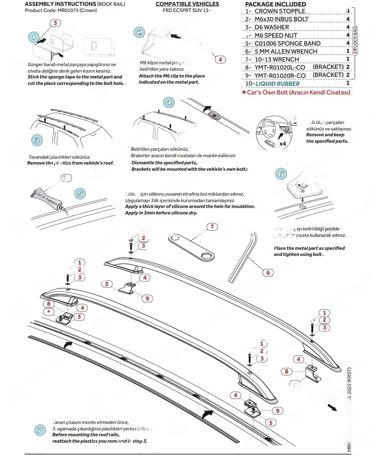 Kompatibel mit Ford EcoSport (B515) 2014-2023 (Kurzer Radstand L1/H1) Dachreling Dachträger Gepäckträger Grau