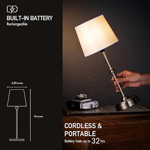 Miniatura 3 de O'Bright Seraph - Lámpara de mesa LED inalámbrica con atenuador, batería recargable integrada, brillo de 3 niveles, lámpara de mesa para patio,