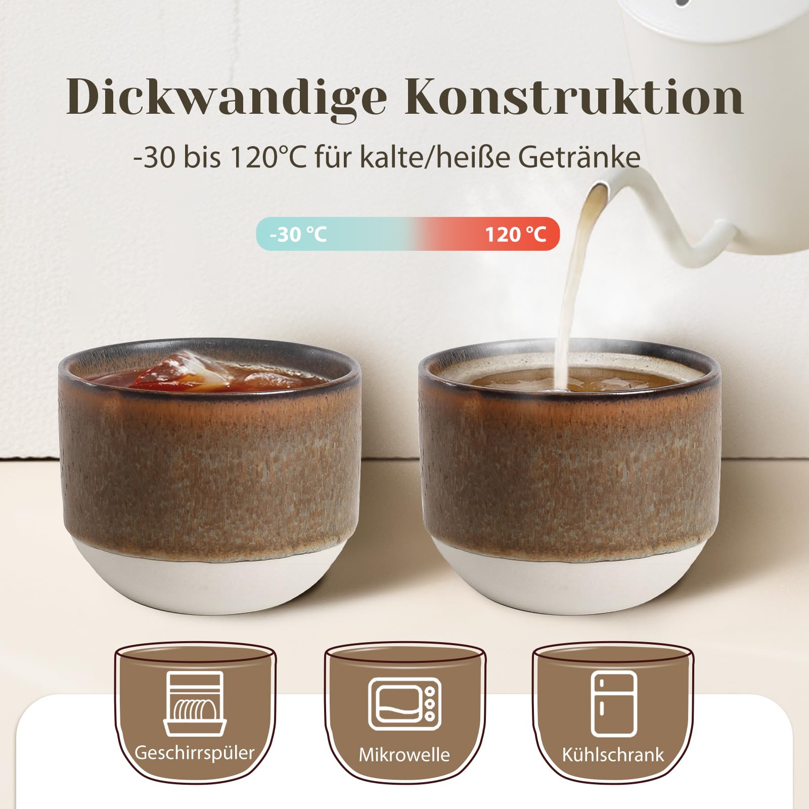 Set di 4 tazze da caffè o tè in ceramica lavorata a mano, 10 fl