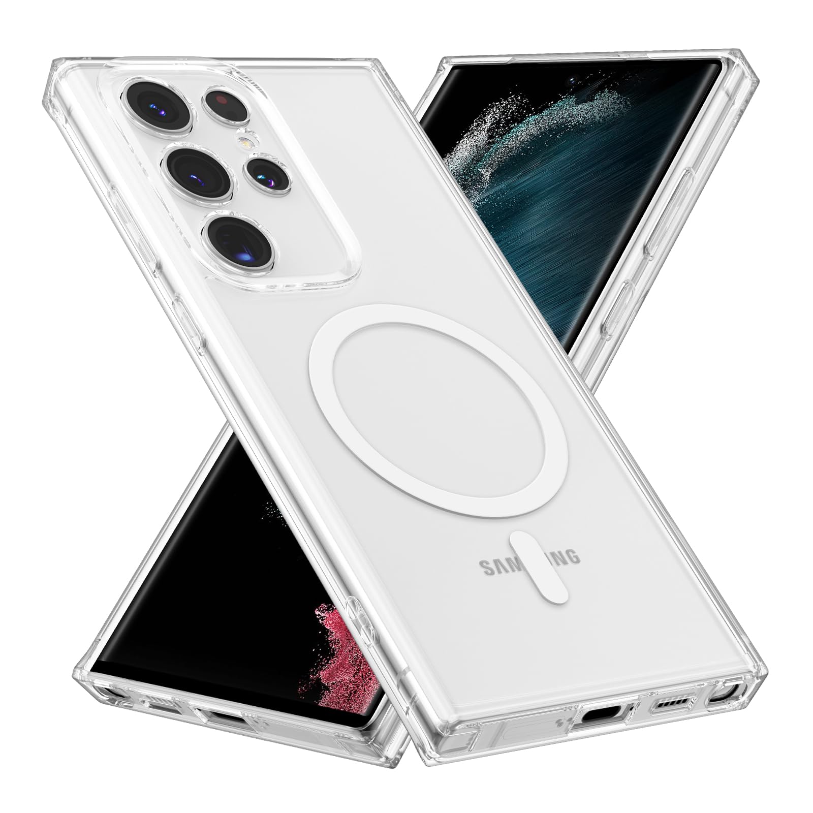 RALEAVO for Samsung Galaxy S22 Ultra Case Clear Magnetic Phone Case [Compatible with MagSafe] Slim Transparent Acrylic Hard Back Case Cover Military Drop Protection Case, Clear