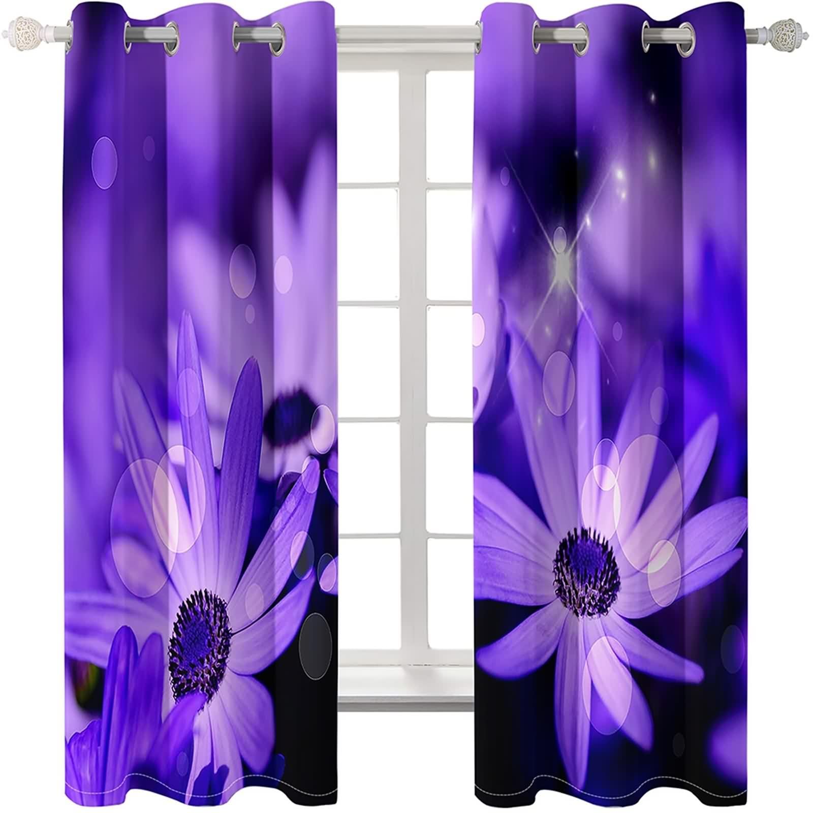 Tenda da cucina, tenda viola poliestere, fiori viola decorazione per finestra, 234 x 229 cm, confezione da 2