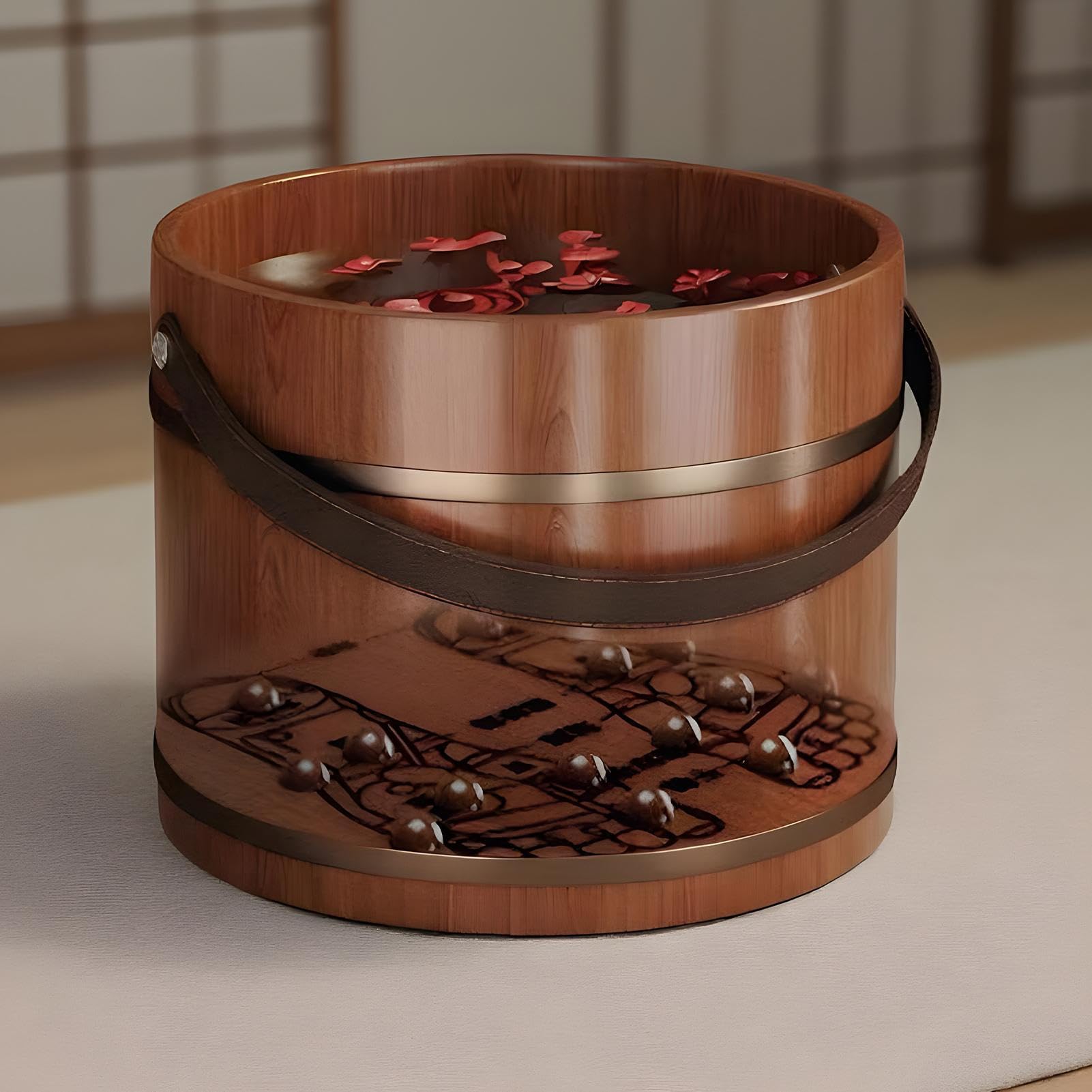 Bacino per immersione dei piedi, pediluvio per massaggio in legno, relax con funzione di massaggio rotolante, accessorio per spa a casa, strumento per la cura del benessere con costruzione ro