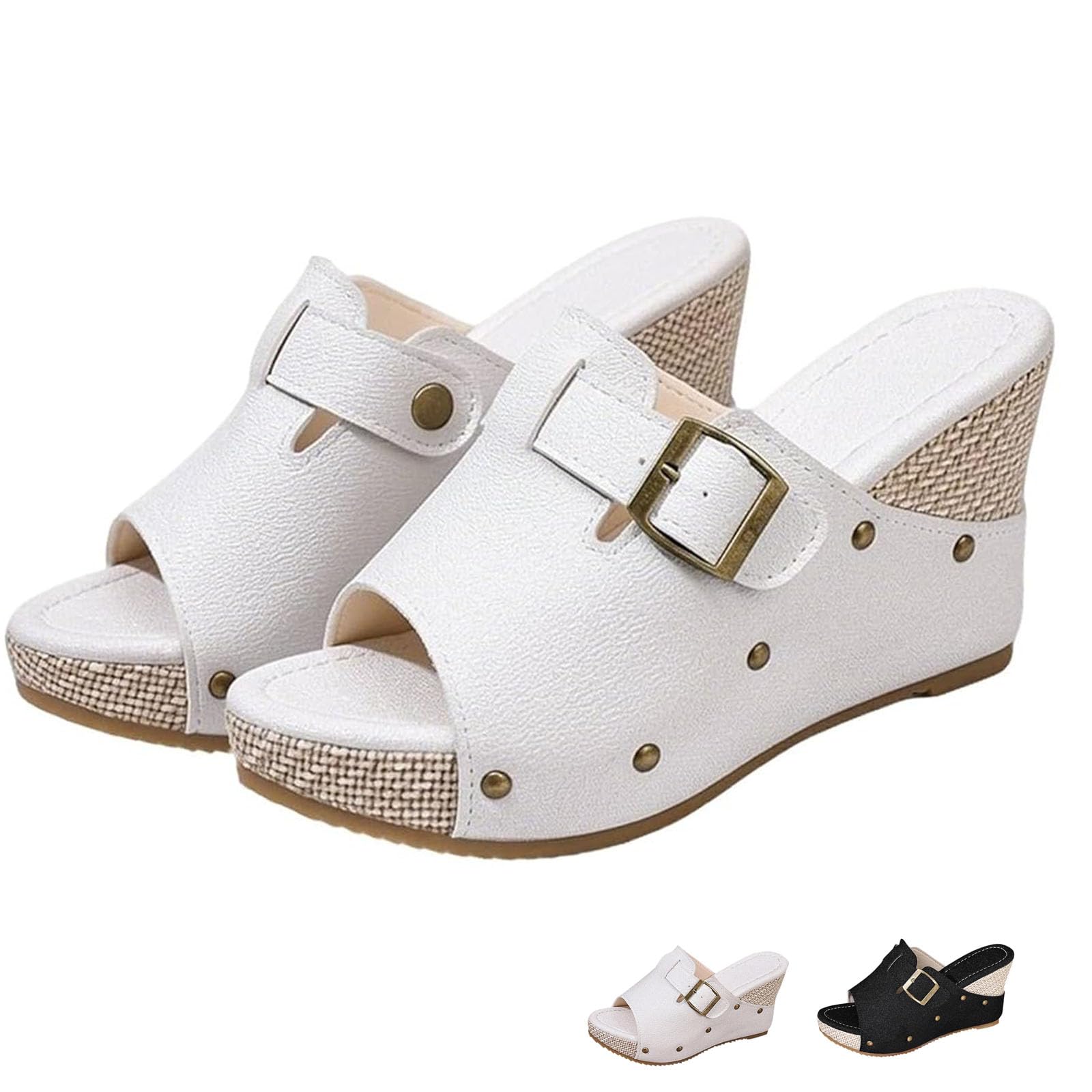 Sandalias de cuña para mujer, elegantes, de verano, alpargatas con puntera abierta, tacón de cuña, hebilla y correa al tobillo, de corcho, tacón bajo, zapatos de cuero