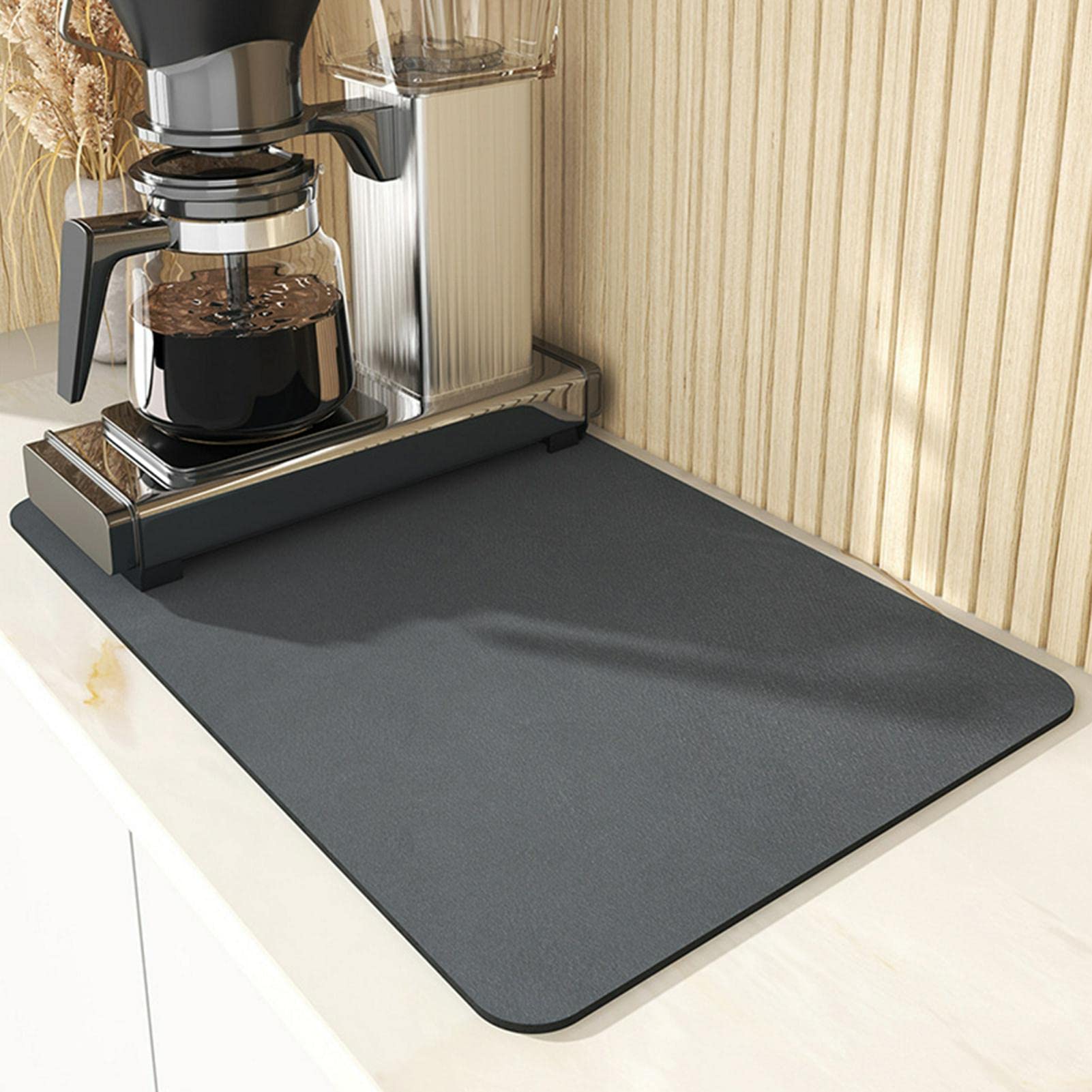 Ganquer Draining Mat, Soft Diatom Mud Super Absorbent Dish Drying Mat, Quick Dry Coffee Machine Mat, Anti-Slip Sink Drainer Mat for Kitchen Counter Coffee Bar (A, 50x40cm)