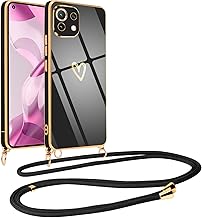 Vauki Cover with Lanyard for Xiaomi 11 Lite 5G NE/Mi 11 Lite 4G/5G, Cute Heart Pattern Case with Necklace, Shockproof Ultra Soft and Thin TPU Mobile Phone Chain Case for Xiaomi 11 Lite 6.55 inches