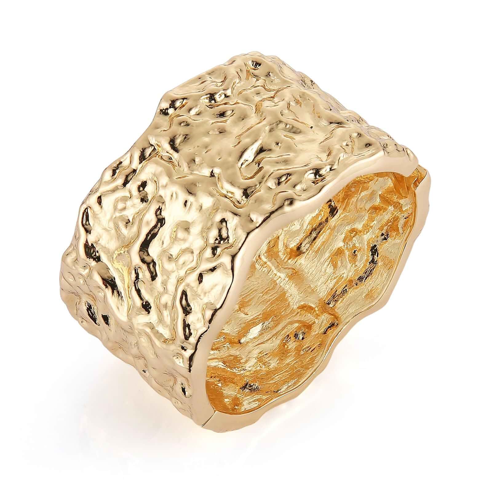 HZMAN Chunky Gold Cuff Bracelets for Women Thick Wide Bangle Bracelet Hammered Open Hinge Wrist Cuff Bracelet Jewelry Gift Adult