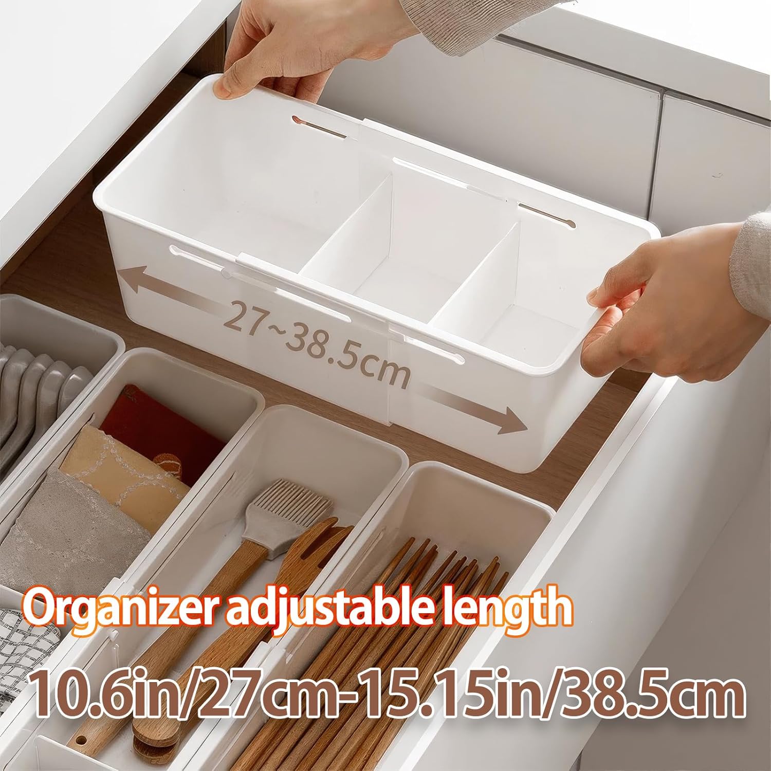 Drawer Storage Box, Expandable Storage Drawer Organizers, Smart Drawer Organizer Multi Level, Adjustable Sliding with Dividers for Kitchen, Bathroom, and Makeup Organization (Upsize S model)