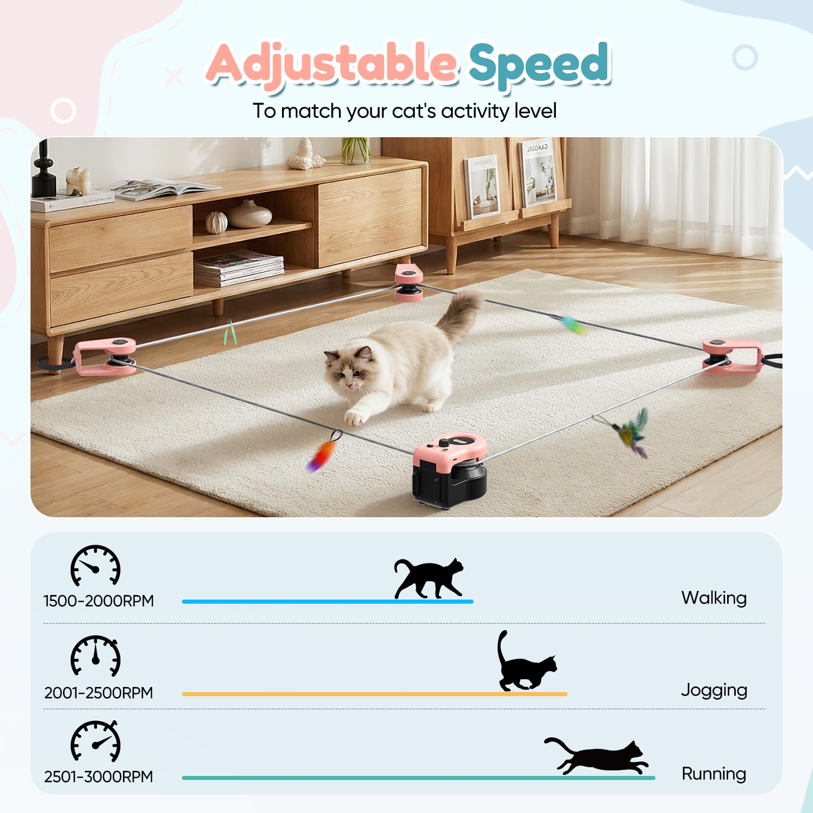 Giocattolo per Gatti da Interni, Nuovo Tapis Roulant per Cuccioli Annoiati con Controllo Automatico/Remoto e Velocità Regolabile, Gioco di Inseguimento e Percorso di Corsa con Design Fai da Te