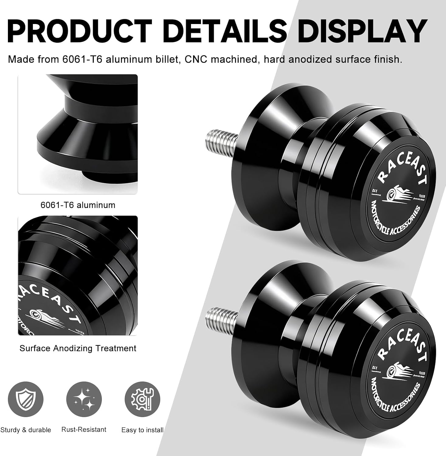 M6 Swing Arm Spool Sliders Universal CNC 6MM Rear Swingarm Sliders Stand Compatible With R7 YZF R1 R3 R6 R6S YZF600R FZ1 FZ6 FZ6R FZ8 FJ09 FZ09 FZ10 MT09 MT10 (Black - M6)
