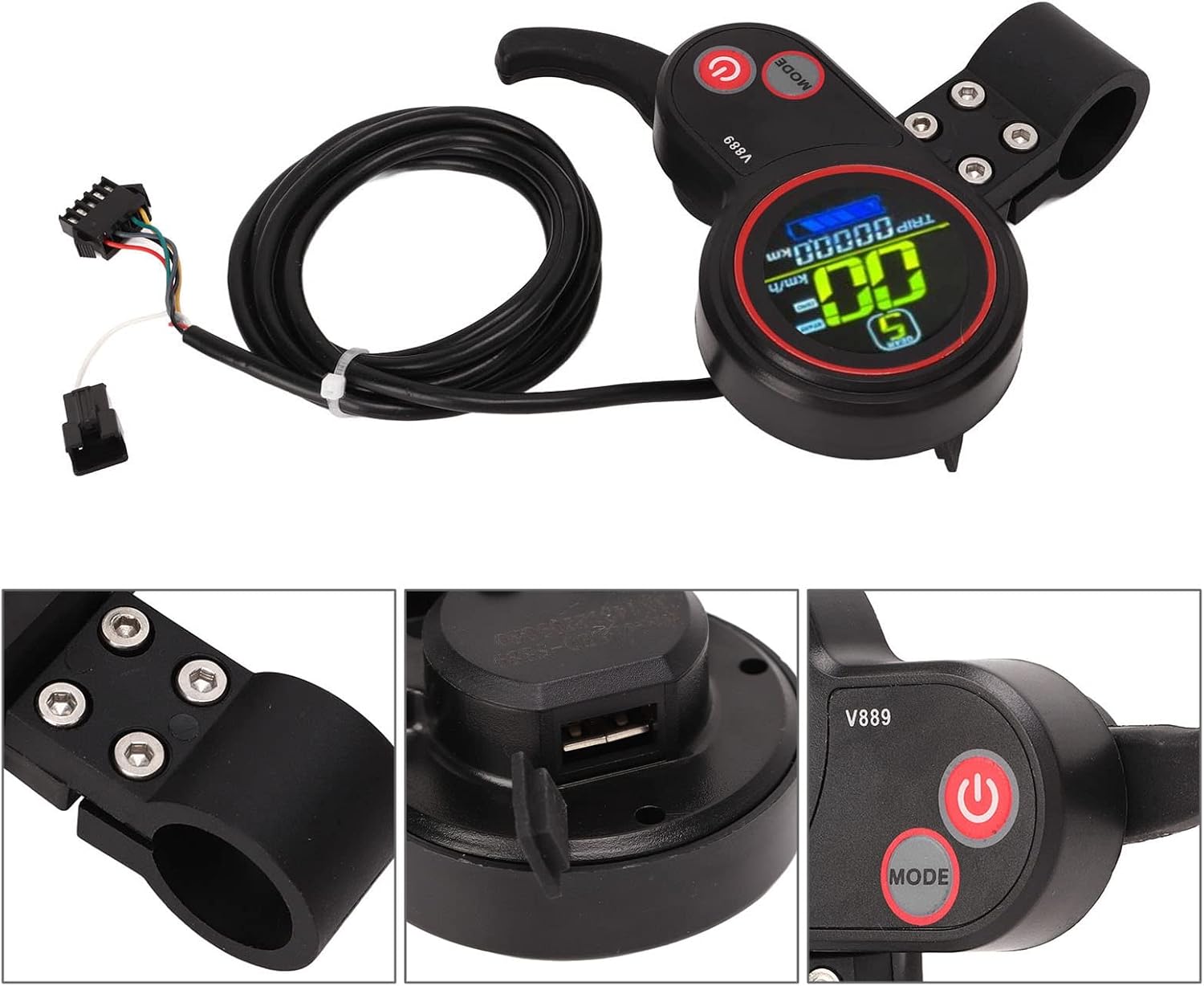 Electric Electric Scooter Thumb Throttle 24V 36V 48V Universal Control Panel with LCD Display and USB Port for Enhanced Riding Experience and Easy Installation on Most Electric Bikes and Scooters