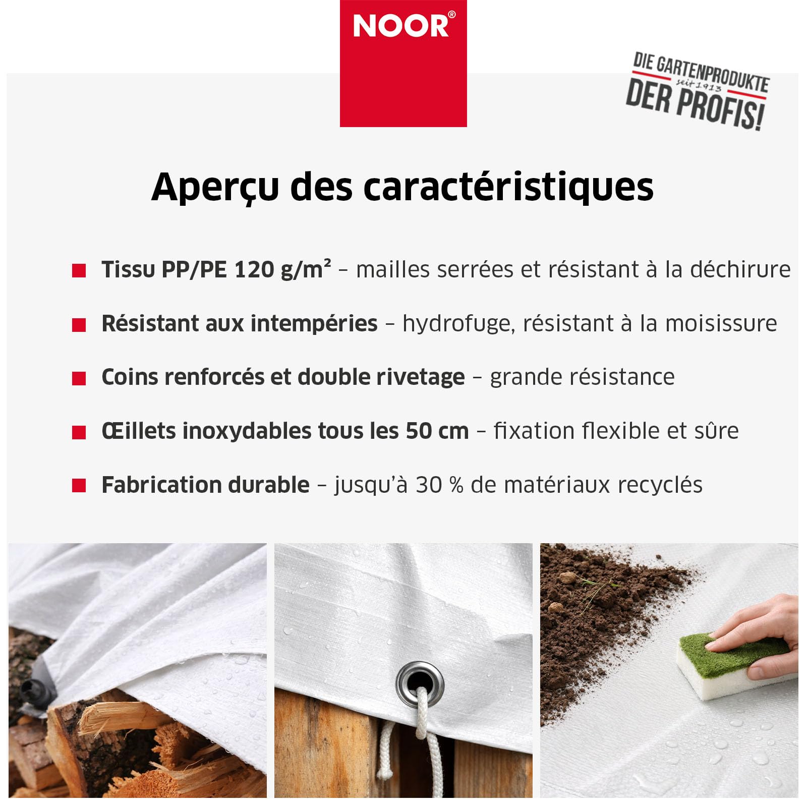 NOOR Bâche de Protection Hobby - bâche en Tissu 120 g/m² - Blanche 3x6 m | Bâche polyvalente pour la protection contre les intempéries - idéale pour le jardin - résistante aux UV, enduite, imperméable