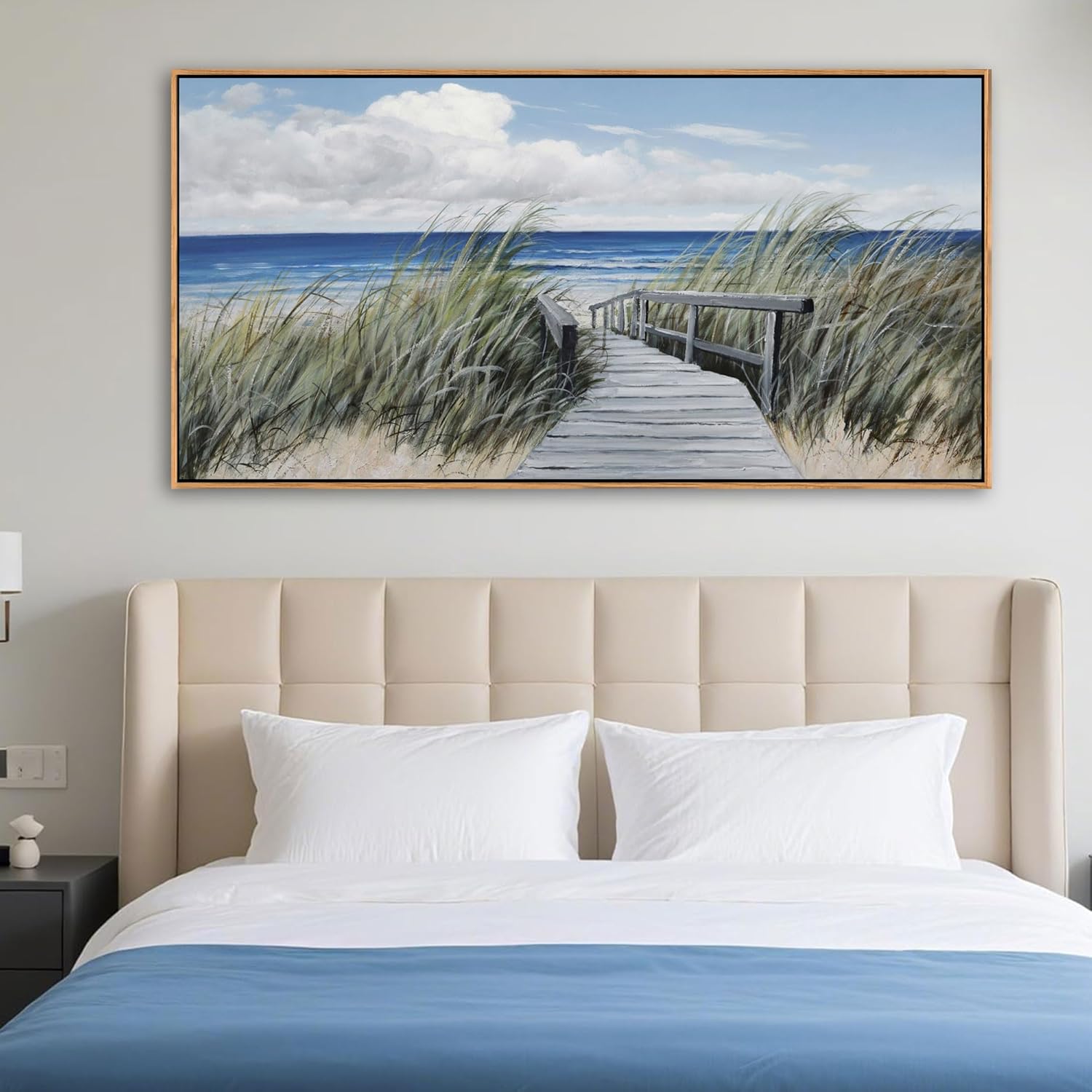 Coastal Wall Art for Living Room - Vintage Farmhouse Landscape Artwork for Walls, Framed Blue Seascape Canvas Decor, Beach Pictures for Bedroom, Ocean Wall Decor Home Decorations 20×40IN