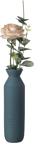 Miniatura 2 de Uniquewise Jarrón cilíndrico de cerámica decorativo de 9 pulgadas, jarrón de mesa de centro de mesa de estilo moderno, azul (QI004348.BL)