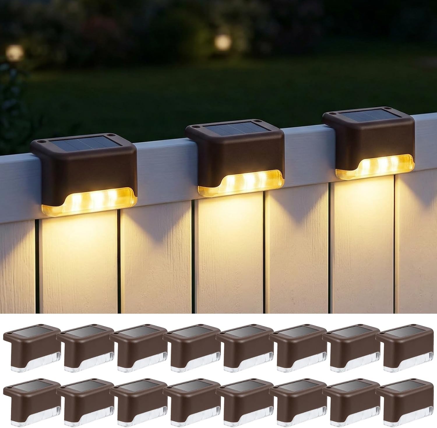 Fohil Solar Garden Lights Outdoor, 16 Pack Solar Fence Lights Waterproof, Decorations Outdoor for Stair, Steps,Garden, Yard, Pathway,swimmingpool