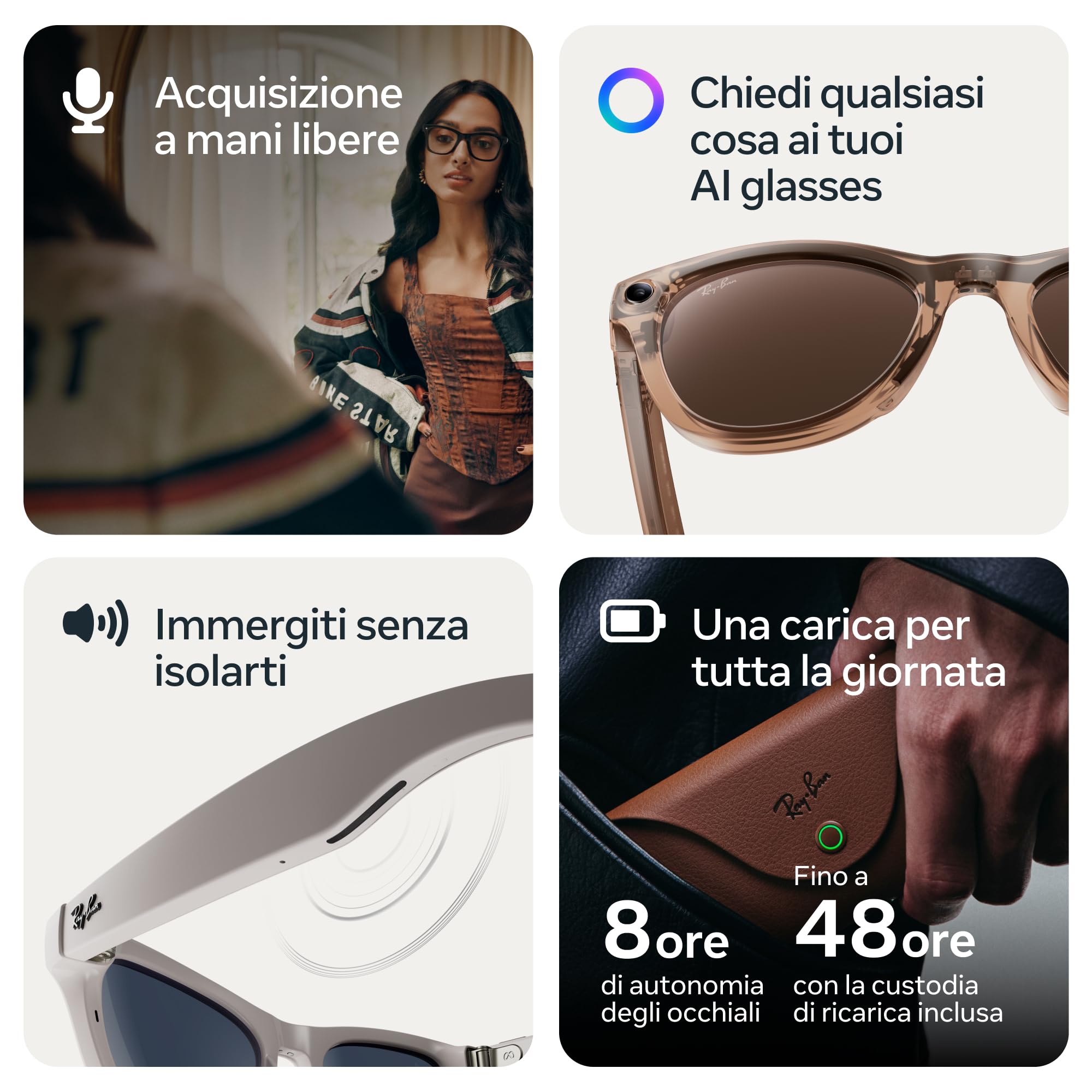 Ray-Ban Meta (Gen 2) Headliner Occhiali AI per Uomo, Donna — Vestibilità Ponte Basso — Fotocamera 12 MP, Video 3K Ultra HD, Meta AI — 2X Durata della Batteria — Nero Lucido, Lenti G15 Green