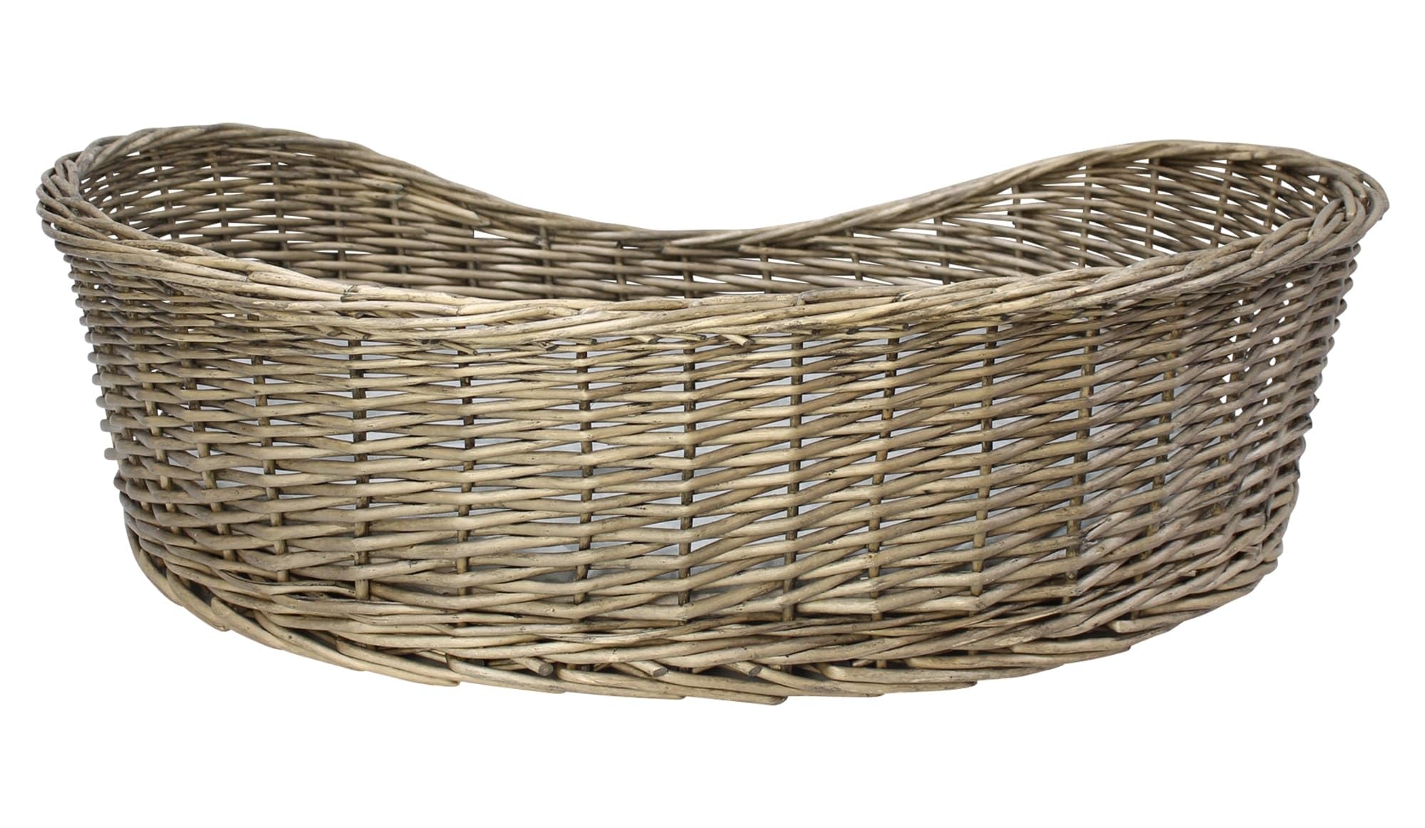 Dekoleidenschaft Hundekorb Koboo Grey aus Weide, Gr. XL 90x70 cm, Hundebett für mittelgroße Hunde, Tierbett mit Kissen, Weidenkorb