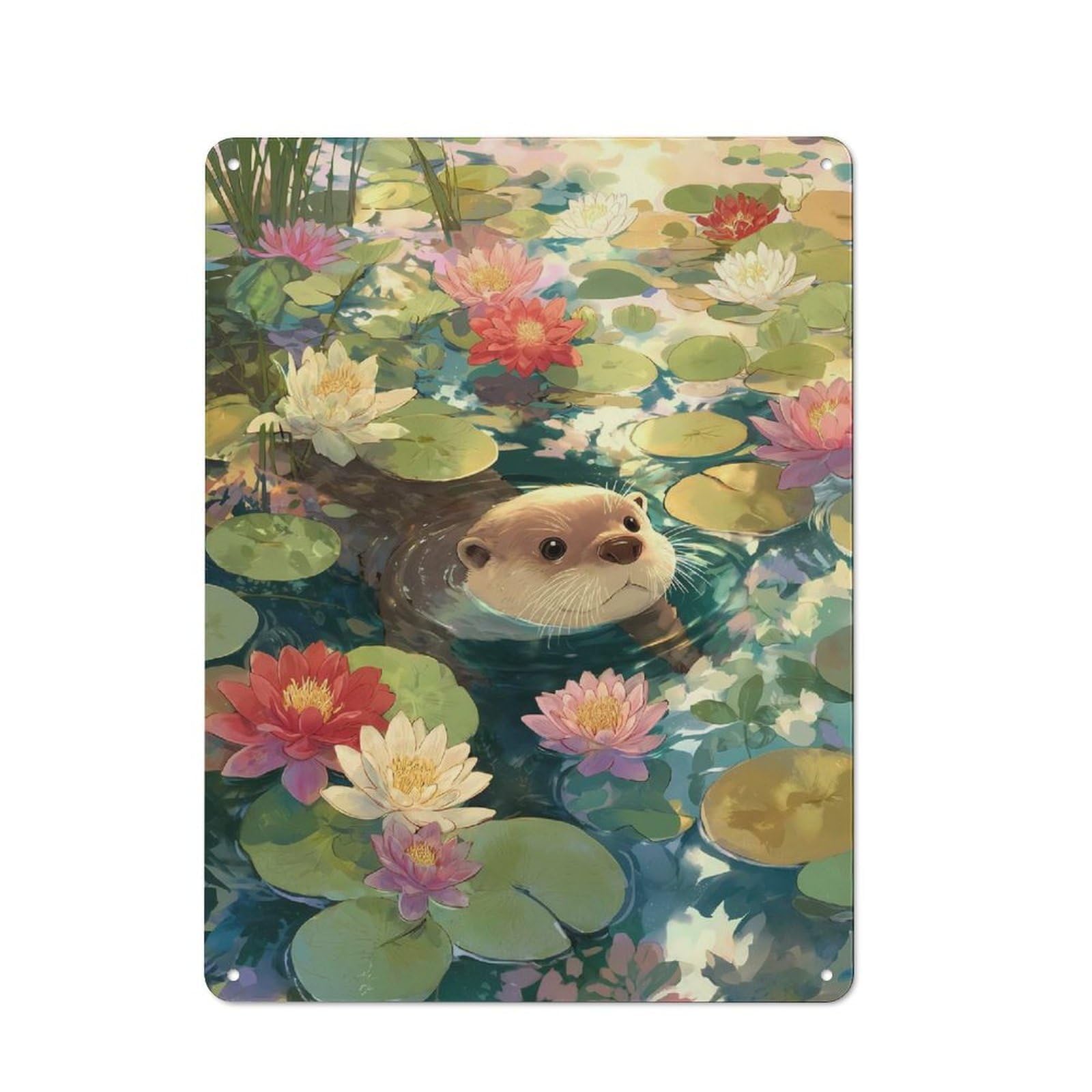 Junmoney Otter In Lily Pond Garden Style Shed Metal Sign 40X30cm, Shed Wall Decor For Patio Bar, Workshop, Shed Or Kitchen