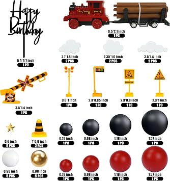 Train Cake Toppers Red Ball Cake Decorations Star Cake Toppers Traffic Theme Cake Decorations for Train Theme Railway Birthday Decorations