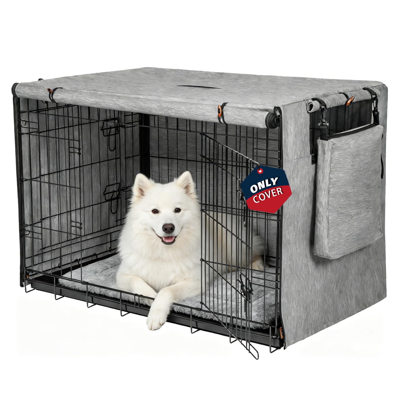 Dog Crate Cover for Anxiety - Waterproof 600D Oxford Pet Kennel Cover with Storage Bag, Fits 42 Inch Dog Crate, Windproof & Sun Resistant, Calming Cover for Indoor Outdoor Use, Gray