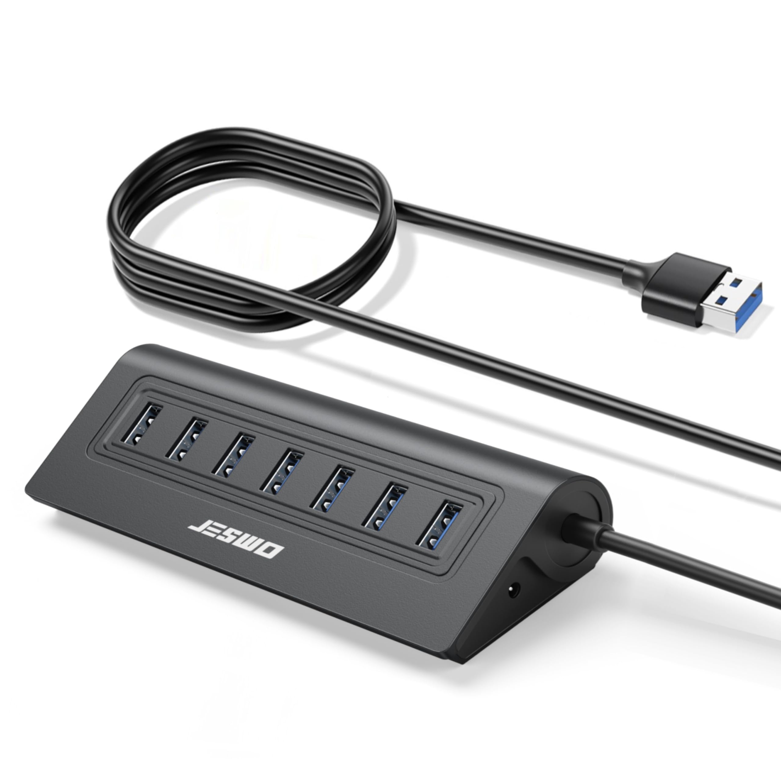 7-Port USB 3.0 Hub, Aluminium USB Verteiler 5Gbps Multiport Adapter mit 100cm Langkabel und 5V/4A Stromanschluss, USB Hub für PC Desktop Laptop MacBook,HDD,Flash Drive,Maus