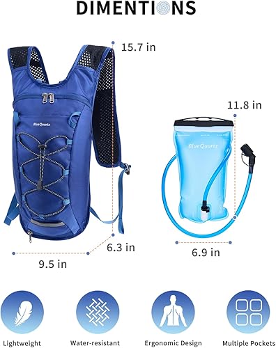 Miniatura 6 de Blue Quartz Mochila de hidratación con bolsa de agua de 2 L, mochila de agua de senderismo para mujeres y hombres, mochila ligera de ciclismo con