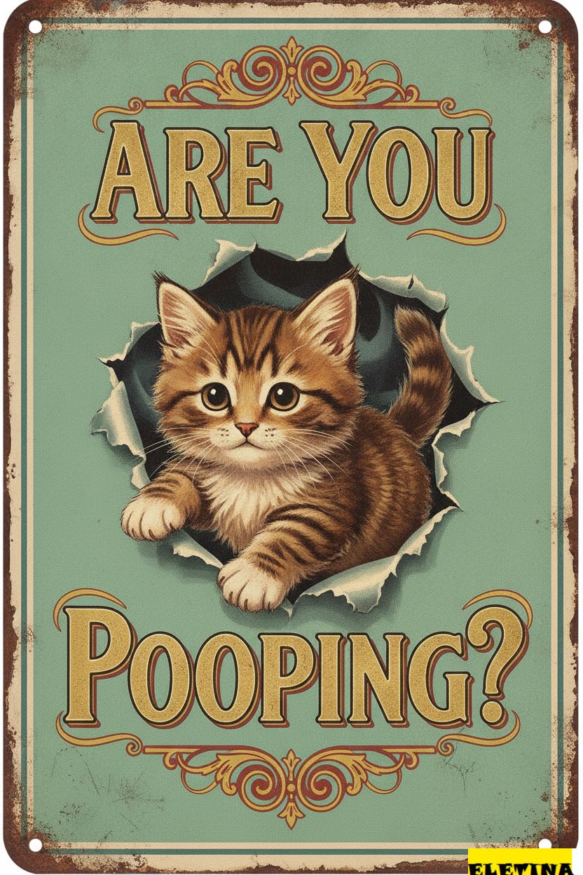 Personalized Sign for Man Cave Metal S Are You Pooping Cat Vintage S Retro Aluminum Tin Toilet Washroom Garden Home Bar Cafe Decor 8x12 Inch Private Property Decorative