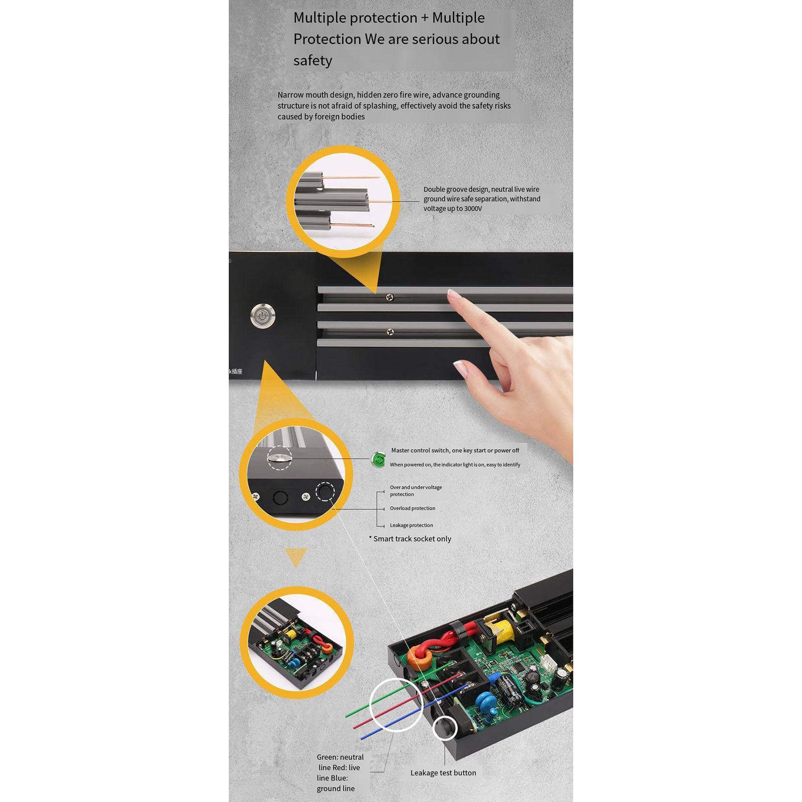 Listwy zasilające Modułowe gniazdo ścienne o dużej mocy 8000 W –Dom/biuro/warsztat(Gold,60cm)
