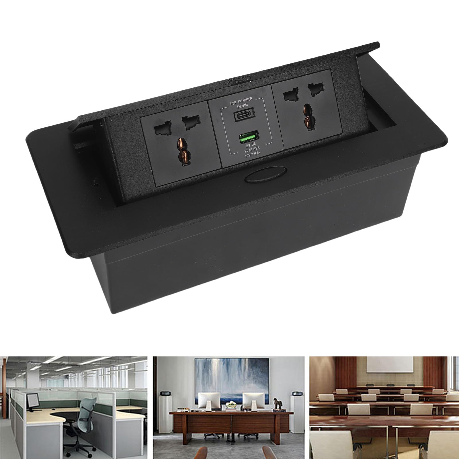 Fafeicy Pop Up Power Strip z 2 Gniazdami AC i Portami USB C 4000W Gniazdo Stacjonarne o Dużej Mocy do Użytku w Biurowej Sali Konferencyjnej