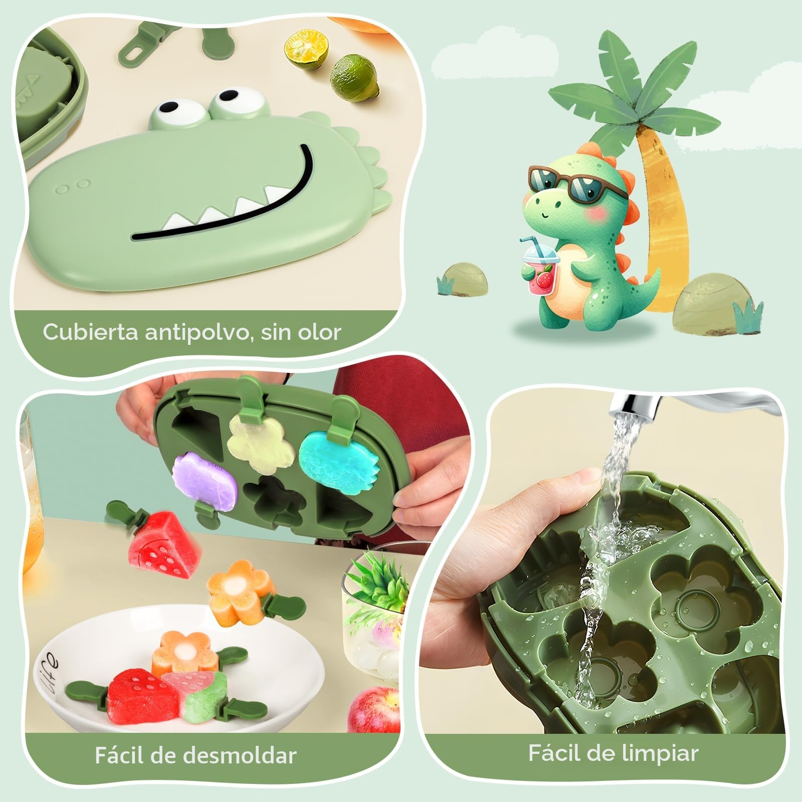 Moldes Helados Silicona, 6 Cavidades Moldes para Helados sin BPA Reutilizable para Bebe Niño y Adultos, Molde Helado Hermoso Animales con Palo para Hacer Helados